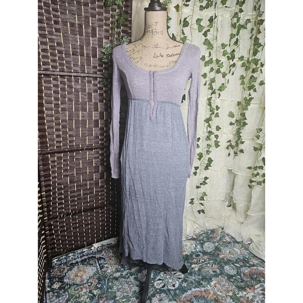 Free People Long Sleeve Two-Tone Knit Maxi Dress